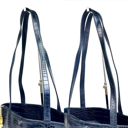 Saint Laurent Hand Shoulder Bag Tote Purse Leather Navy Authentic