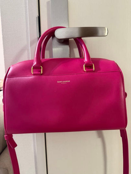 Saint Laurent Boston Bag Hand Shoulder Tote Purse 2way Logo Pink Authentic