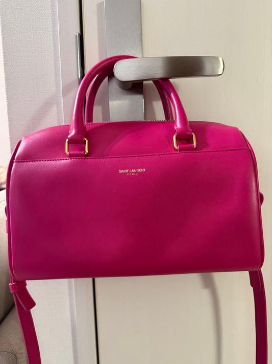 Saint Laurent Boston Bag Hand Shoulder Tote Purse 2way Logo Pink Authentic