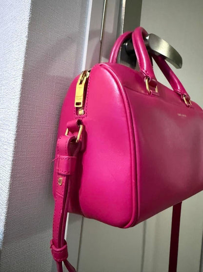 Saint Laurent Boston Bag Hand Shoulder Tote Purse 2way Logo Pink Authentic