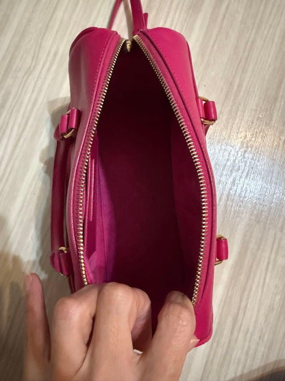 Saint Laurent Boston Bag Hand Shoulder Tote Purse 2way Logo Pink Authentic