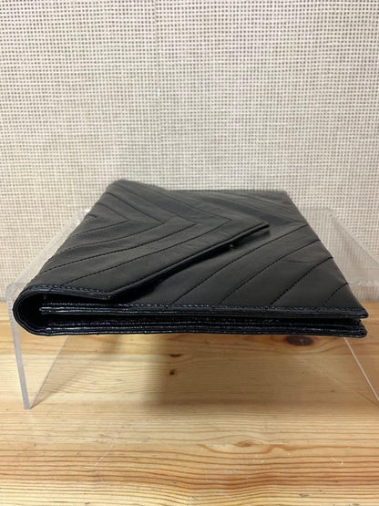 Saint Laurent Clutch Bag Second Bag V stitch Leather Black Authentic