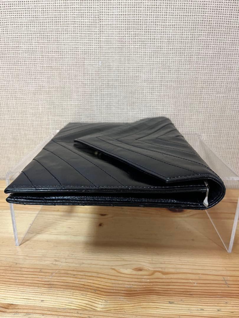 Saint Laurent Clutch Bag Second Bag V stitch Leather Black Authentic