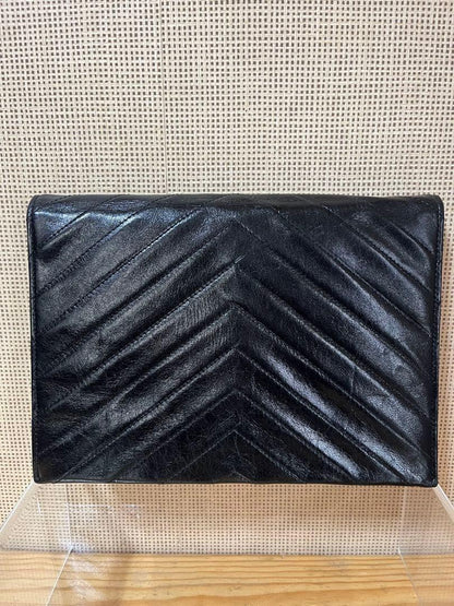 Saint Laurent Clutch Bag Second Bag V stitch Leather Black Authentic
