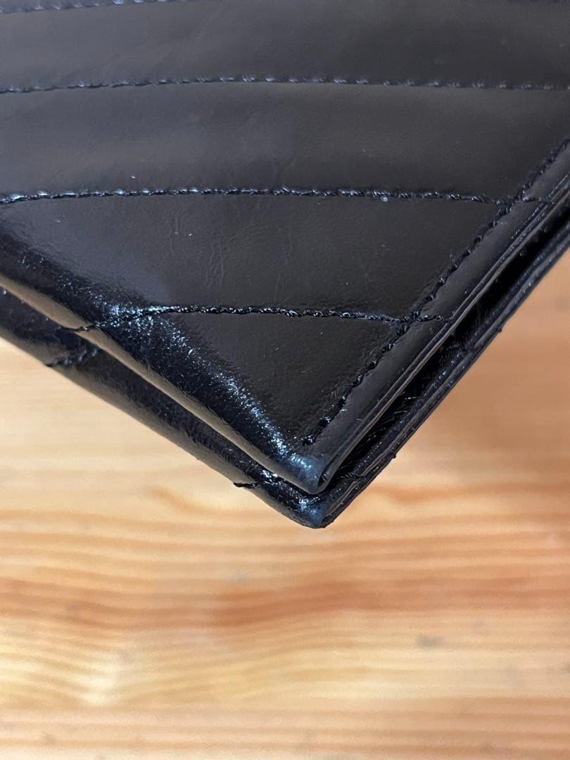 Saint Laurent Clutch Bag Second Bag V stitch Leather Black Authentic