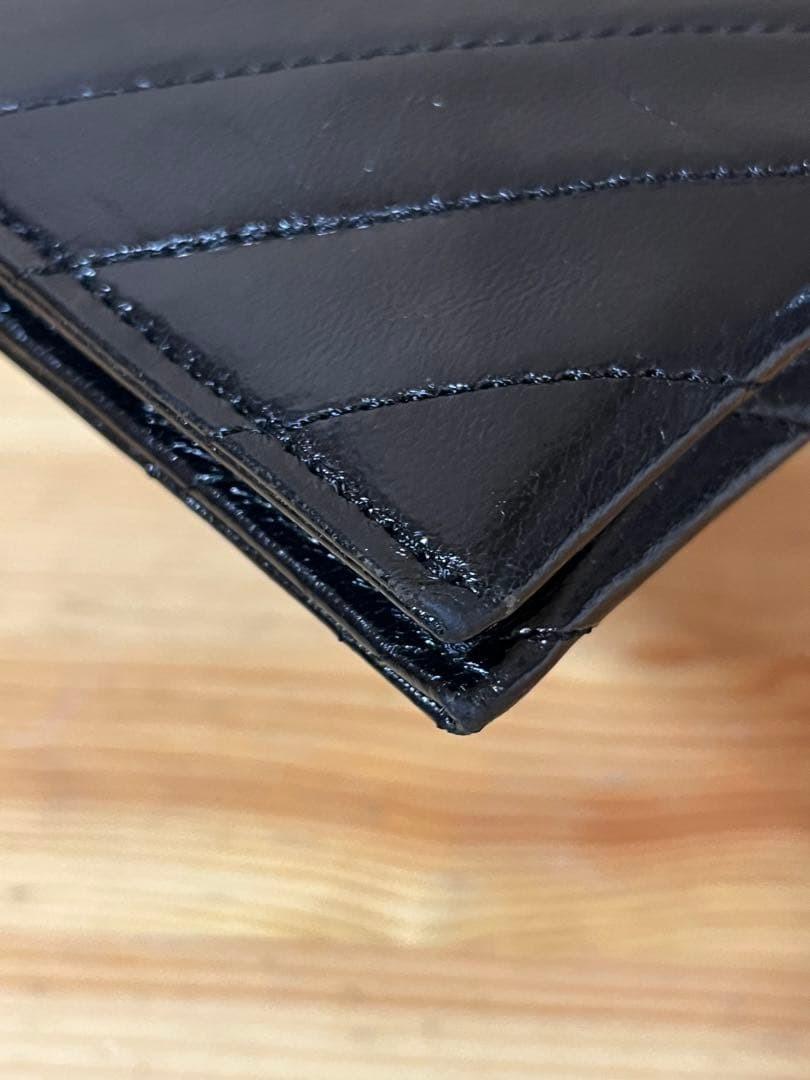 Saint Laurent Clutch Bag Second Bag V stitch Leather Black Authentic