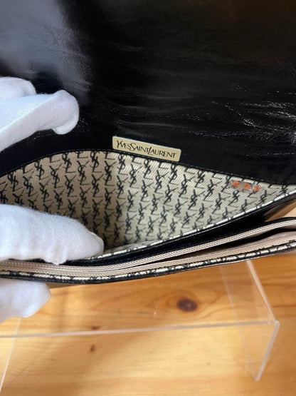 Saint Laurent Clutch Bag Second Bag V stitch Leather Black Authentic