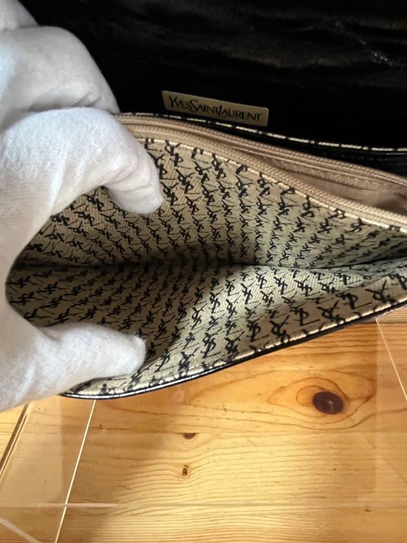 Saint Laurent Clutch Bag Second Bag V stitch Leather Black Authentic