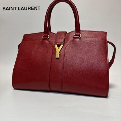 Saint Laurent Hand Bag Tote Purse Y Line Leather Red Authentic