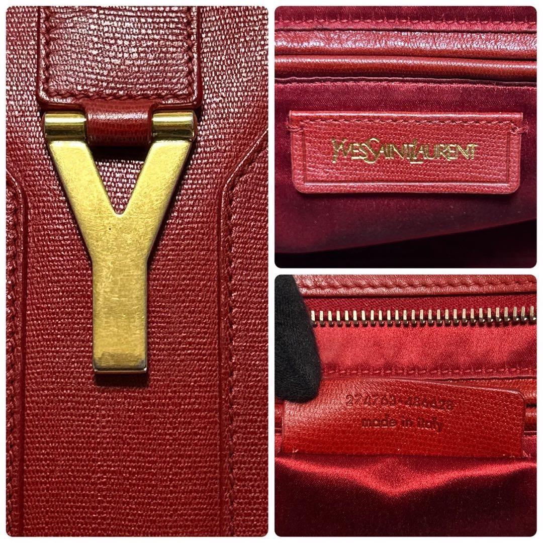 Saint Laurent Hand Bag Tote Purse Y Line Leather Red Authentic