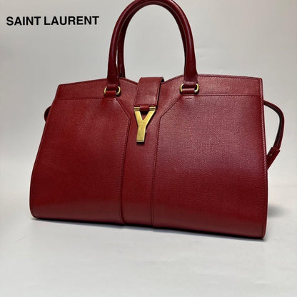 Saint Laurent Hand Bag Tote Purse Y Line Leather Red Authentic