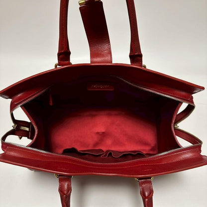 Saint Laurent Hand Bag Tote Purse Y Line Leather Red Authentic