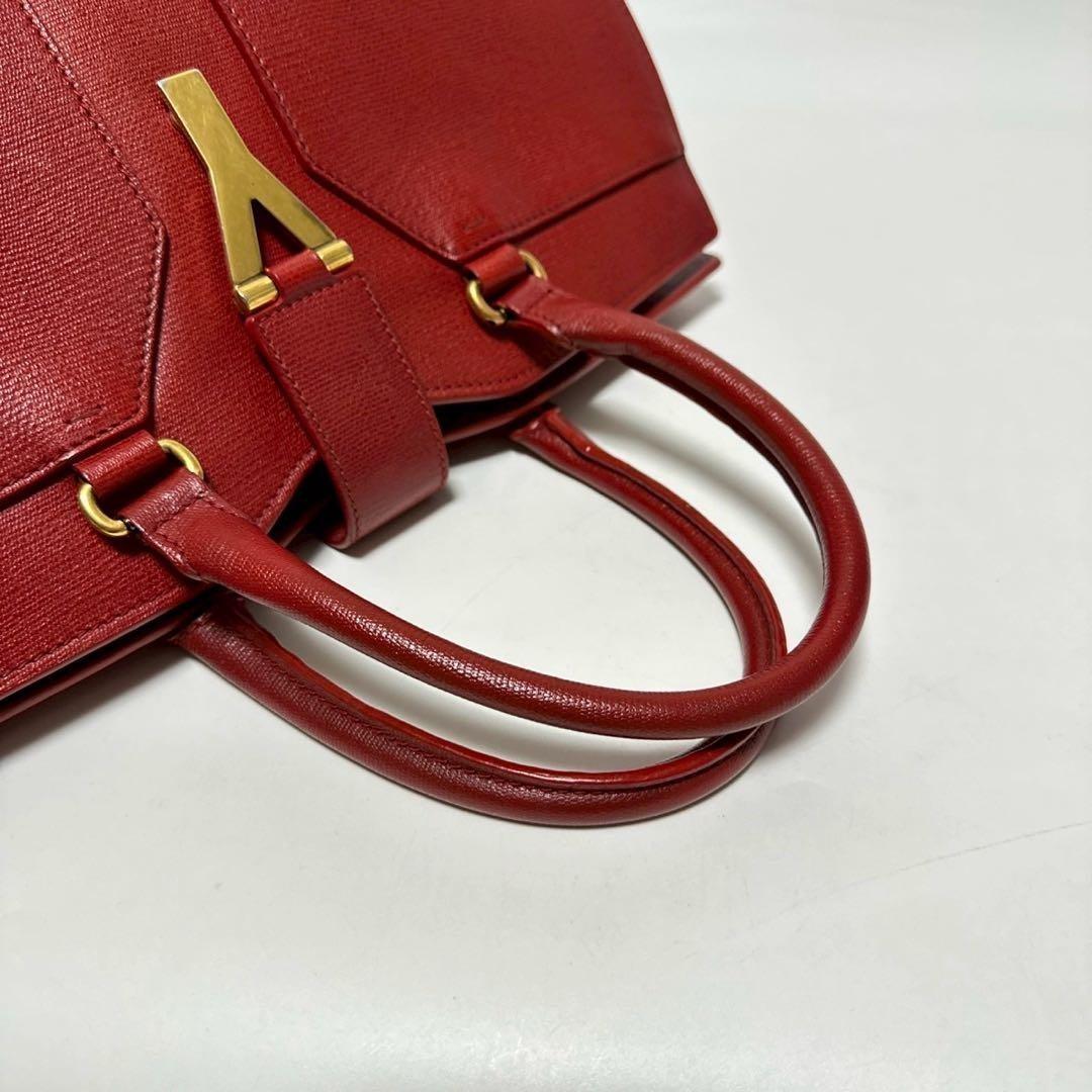 Saint Laurent Hand Bag Tote Purse Y Line Leather Red Authentic