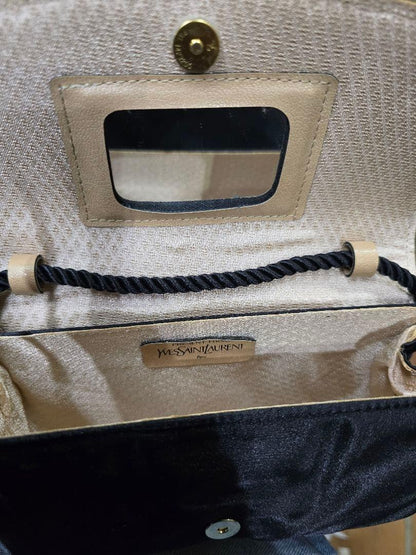 Saint Laurent Shoulder Bag Purse YSL Cassandra Nylon Black Authentic