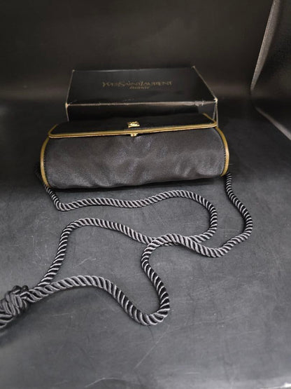 Saint Laurent Shoulder Bag Purse YSL Cassandra Nylon Black Authentic
