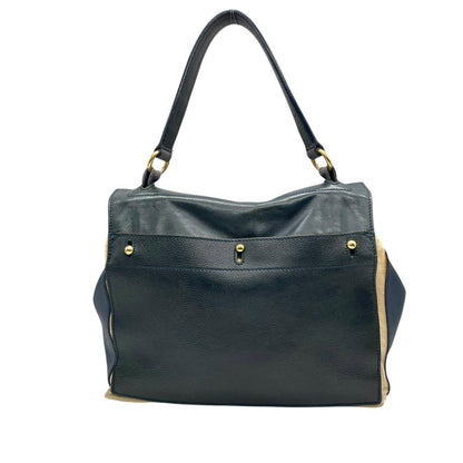 Saint Laurent Hand Bag Tote Purse Muse Toe Canvas Leather Navy Green Authentic