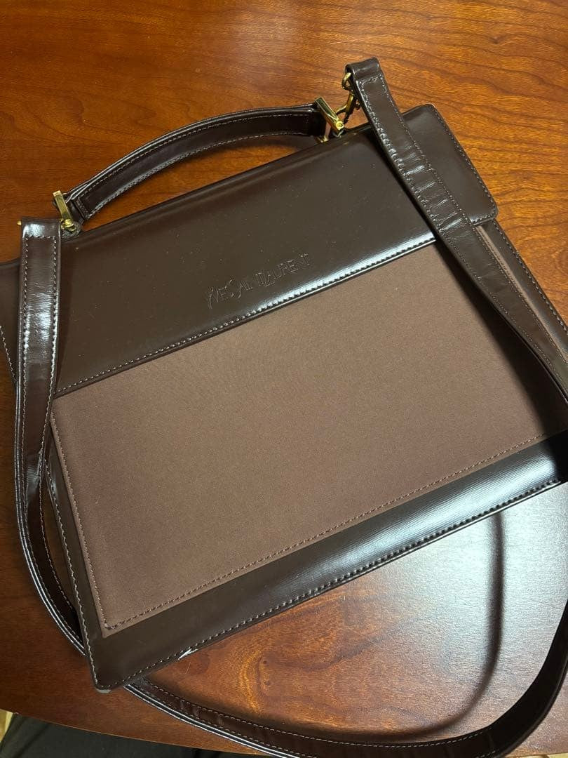Saint Laurent Shoulder Bag Purse Logo Leather Brown Authentic