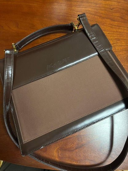 Saint Laurent Shoulder Bag Purse Logo Leather Brown Authentic