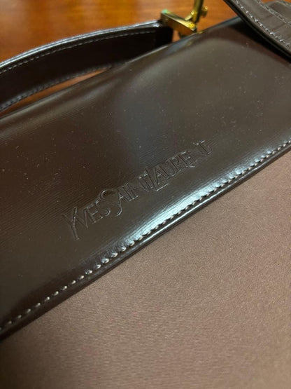 Saint Laurent Shoulder Bag Purse Logo Leather Brown Authentic