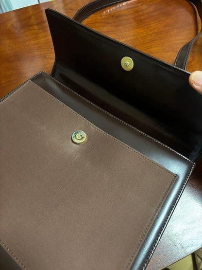 Saint Laurent Shoulder Bag Purse Logo Leather Brown Authentic