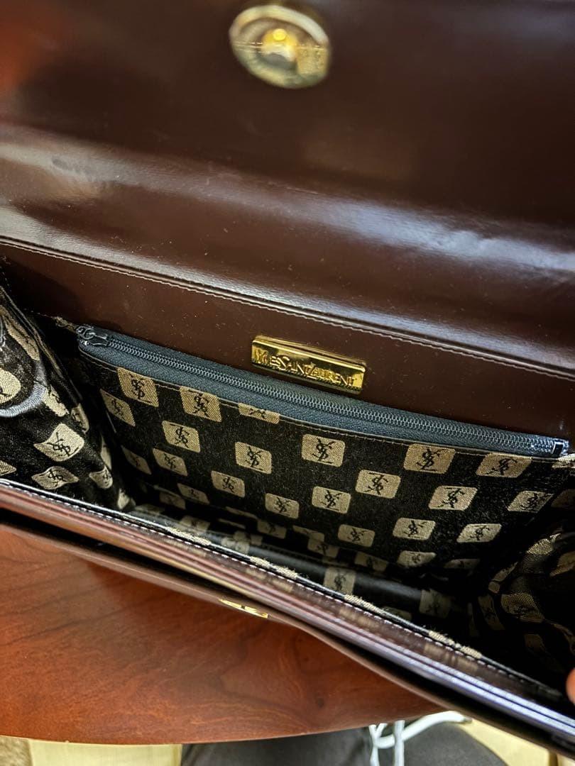 Saint Laurent Shoulder Bag Purse Logo Leather Brown Authentic