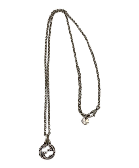 GUCCI Necklace Pendant GG emblem Silver Unisex Accessory Authentic