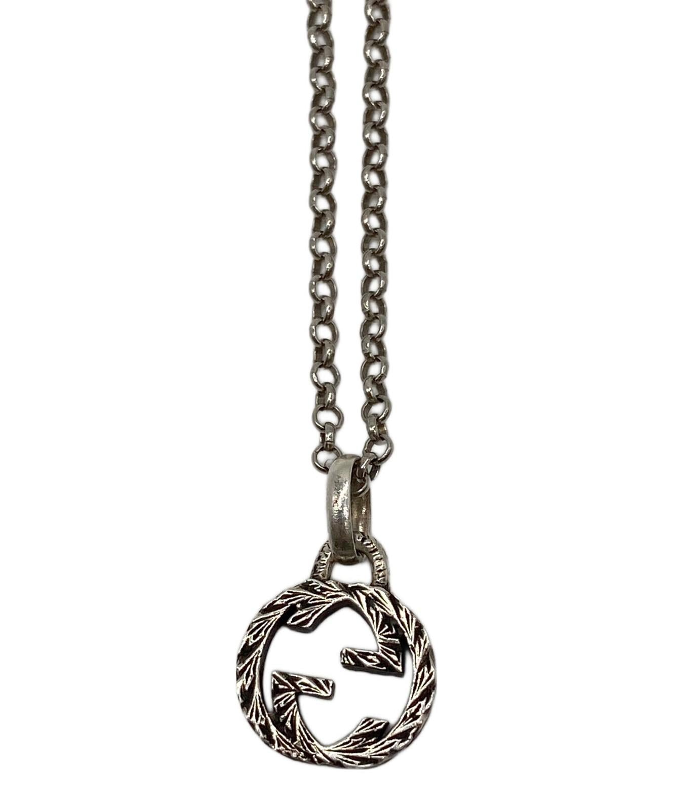 GUCCI Necklace Pendant GG emblem Silver Unisex Accessory Authentic