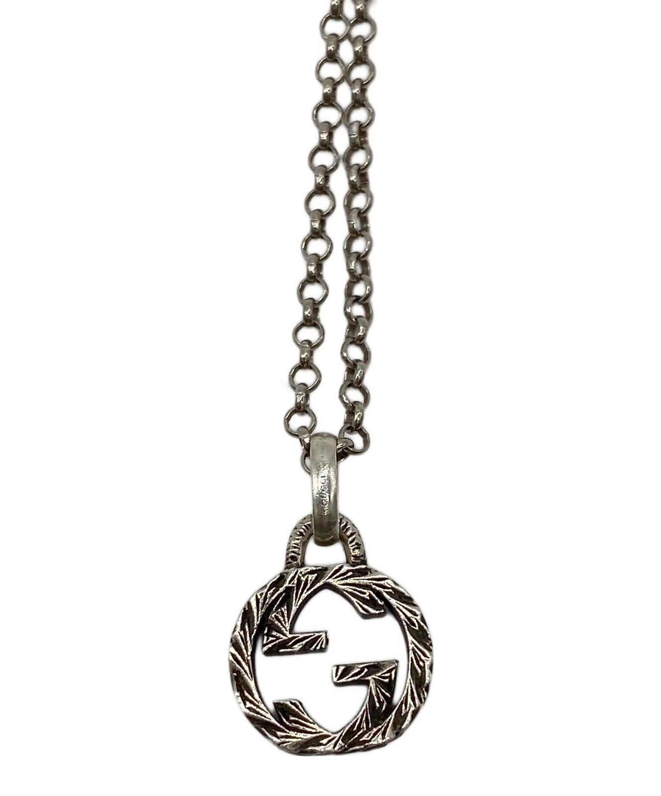 GUCCI Necklace Pendant GG emblem Silver Unisex Accessory Authentic