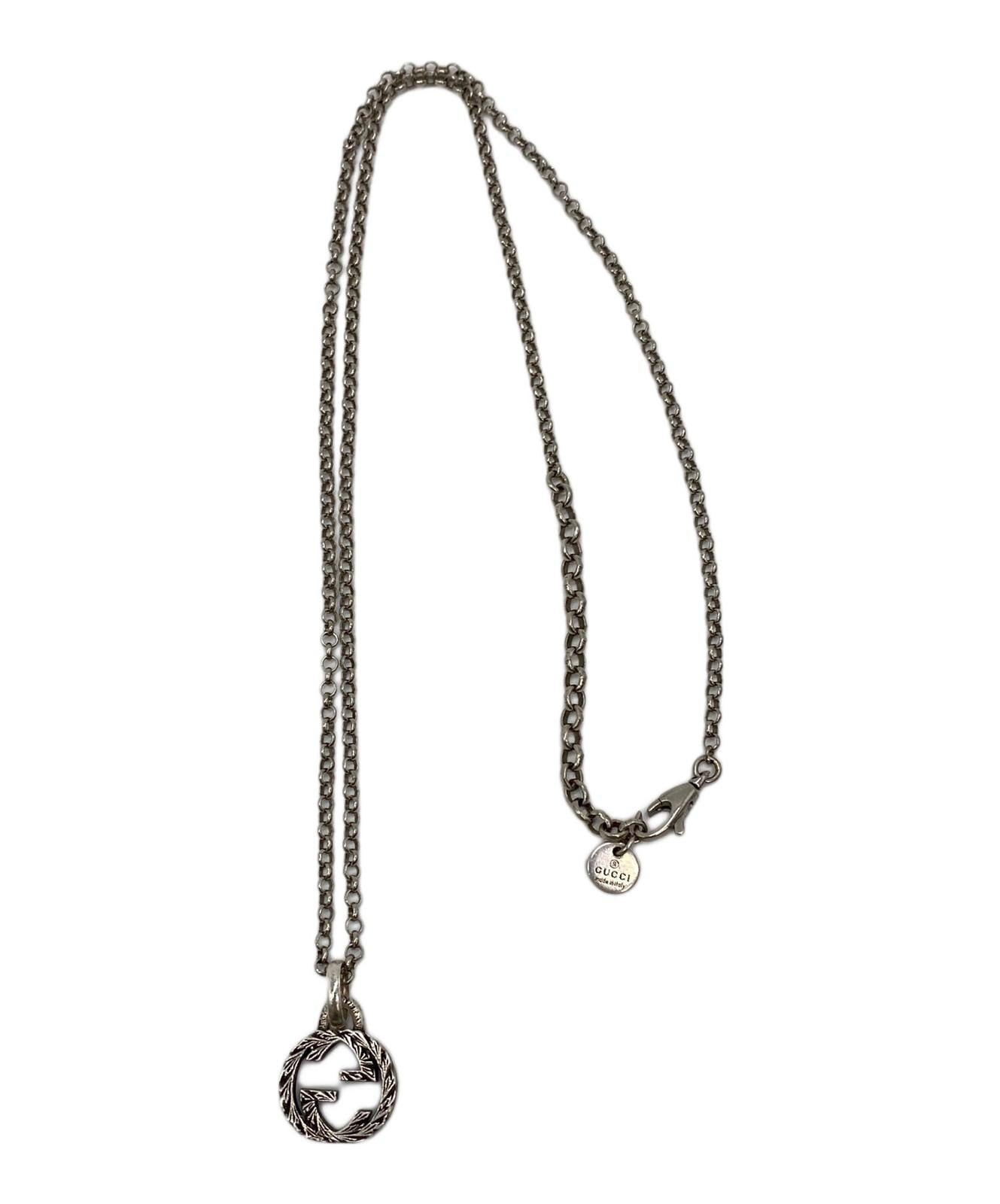 GUCCI Necklace Pendant GG emblem Silver Unisex Accessory Authentic