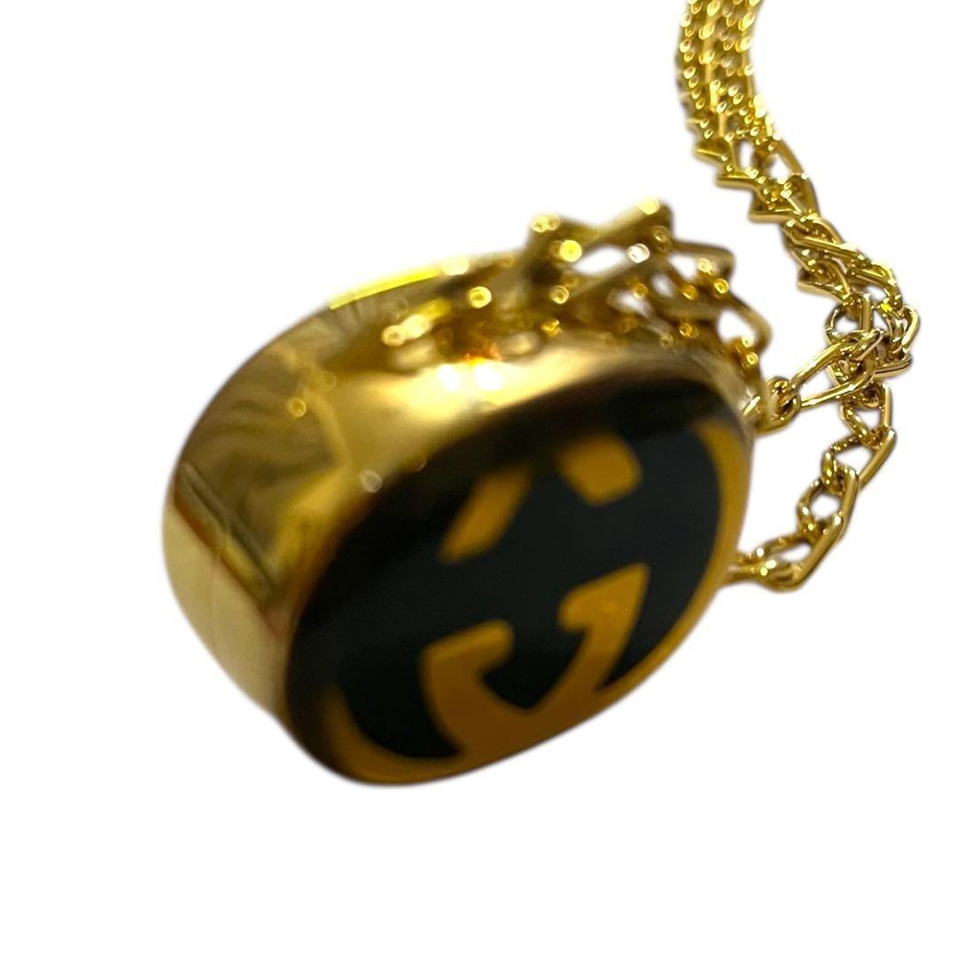 GUCCI Necklace Pendant Interlocking G Gold Black Women Accessory Authentic