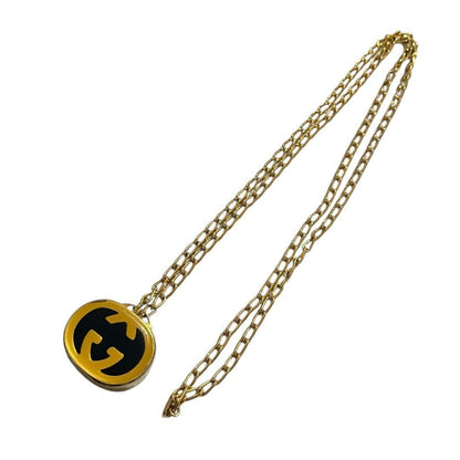 GUCCI Necklace Pendant Interlocking G Gold Black Women Accessory Authentic