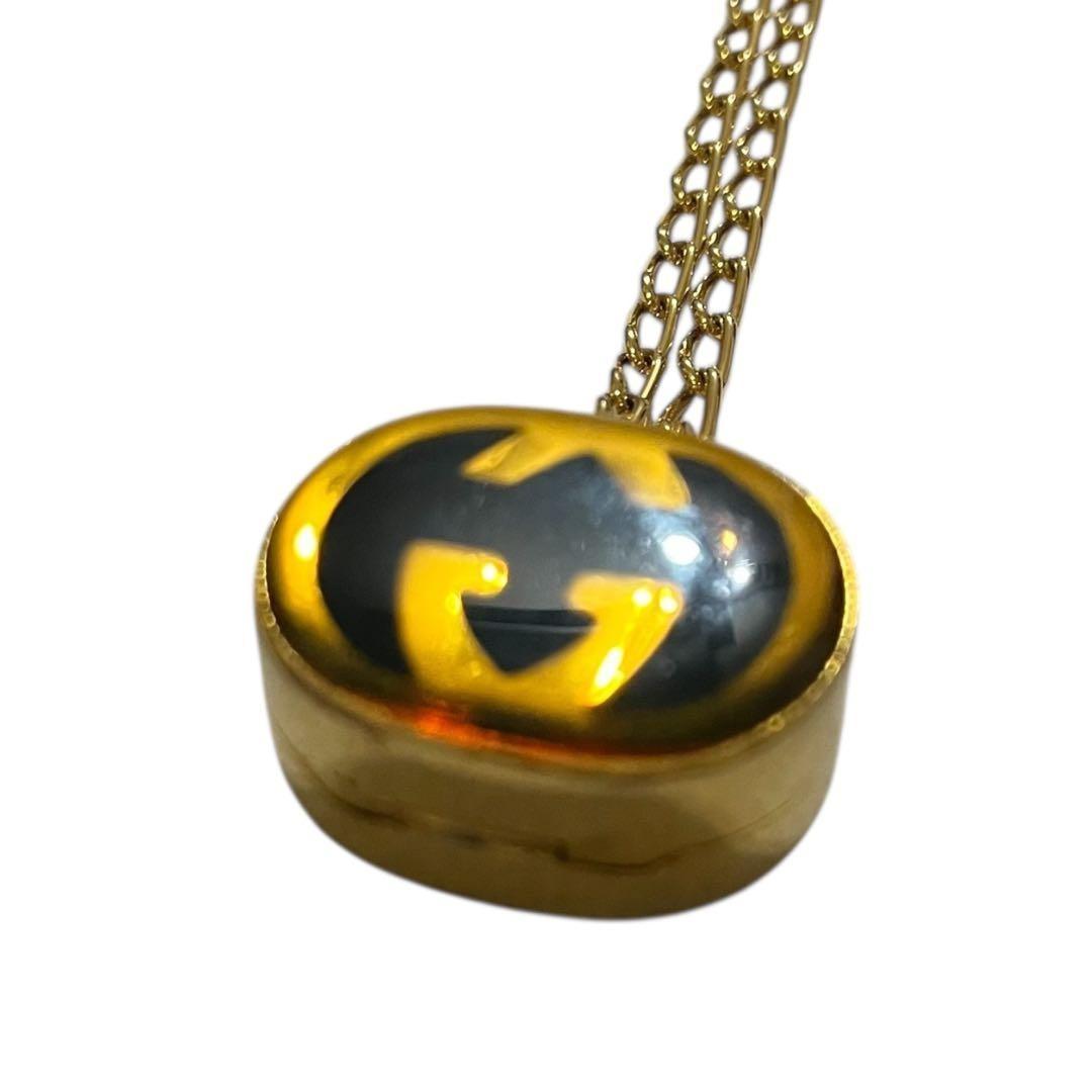 GUCCI Necklace Pendant Interlocking G Gold Black Women Accessory Authentic