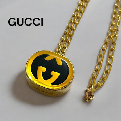 GUCCI Necklace Pendant Interlocking G Gold Black Women Accessory Authentic
