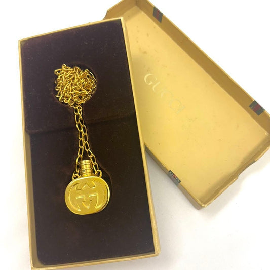 GUCCI Necklace Pendant Old Perfume Bottle Gold Women Accessory Authentic