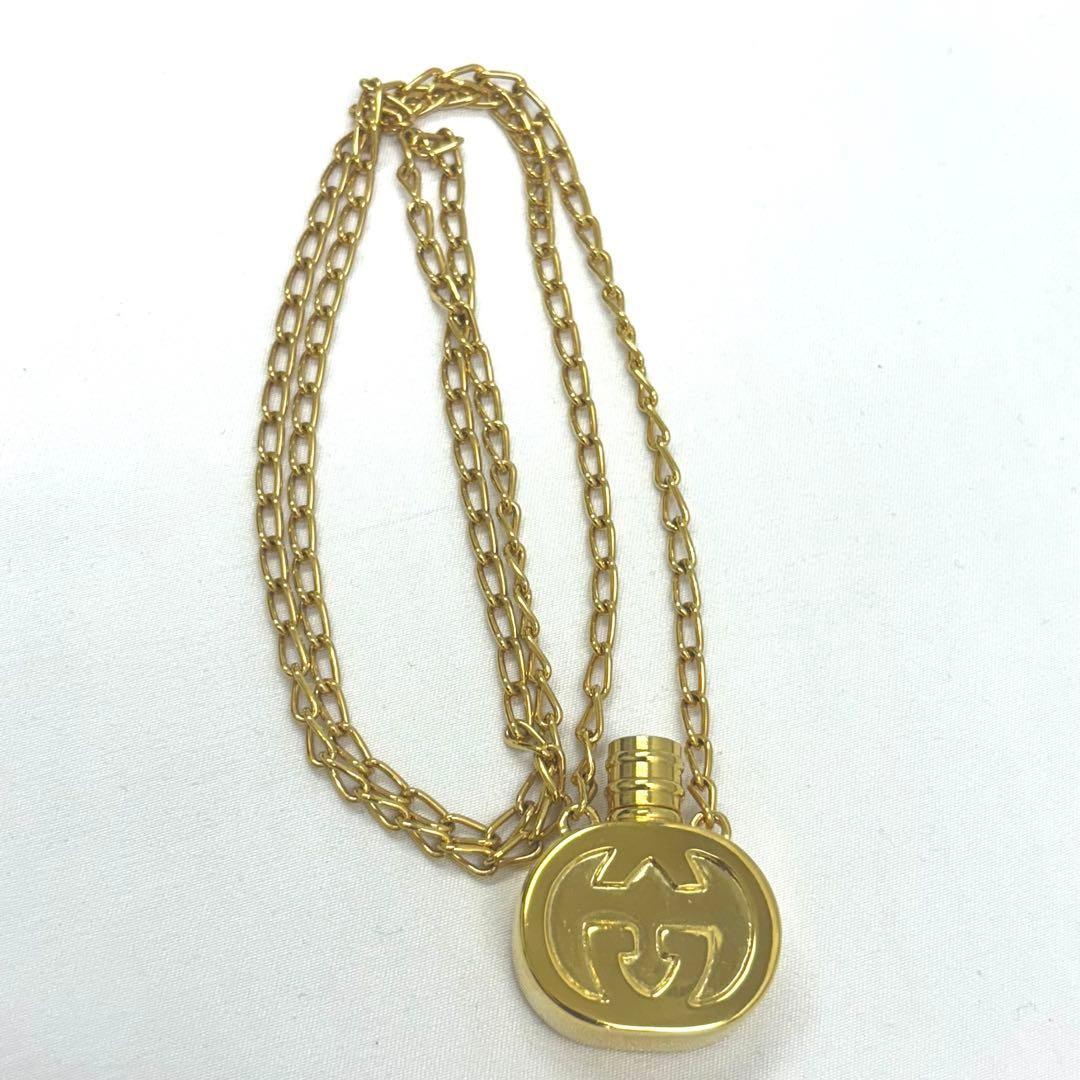 GUCCI Necklace Pendant Old Perfume Bottle Gold Women Accessory Authentic