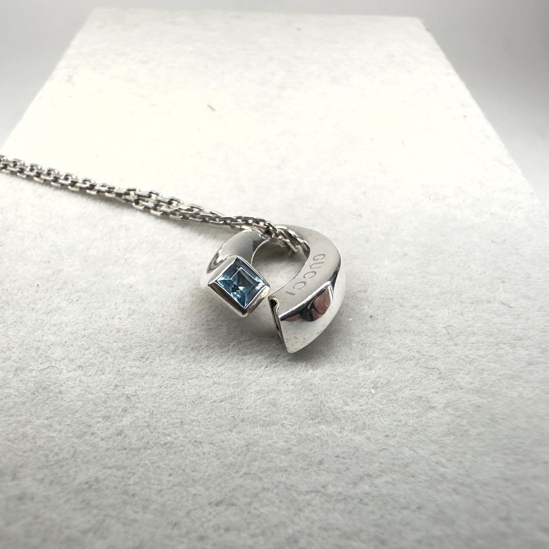 GUCCI Necklace Pendant Blue Topaz Silver 925 Women Accessory Authentic
