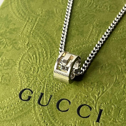 GUCCI Necklace Pendant Cutout G Ring Silver 925 Men Accessory Authentic