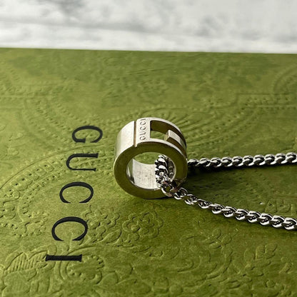 GUCCI Necklace Pendant Cutout G Ring Silver 925 Men Accessory Authentic