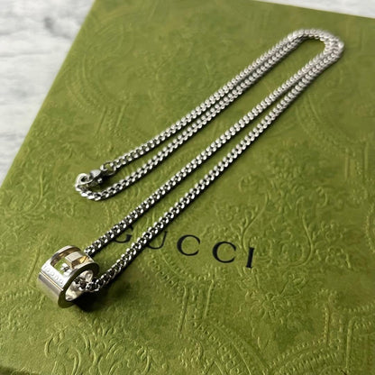 GUCCI Necklace Pendant Cutout G Ring Silver 925 Men Accessory Authentic