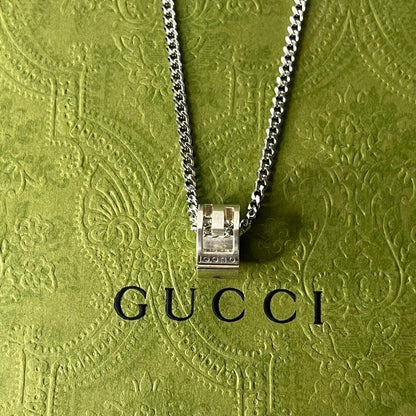 GUCCI Necklace Pendant Cutout G Ring Silver 925 Men Accessory Authentic