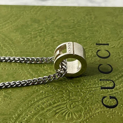 GUCCI Necklace Pendant Cutout G Ring Silver 925 Men Accessory Authentic