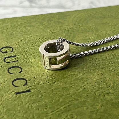 GUCCI Necklace Pendant Cutout G Ring Silver 925 Men Accessory Authentic