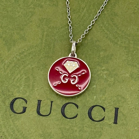 GUCCI Necklace Pendant Ghost Round Silver Ag925 Men Accessory Authentic