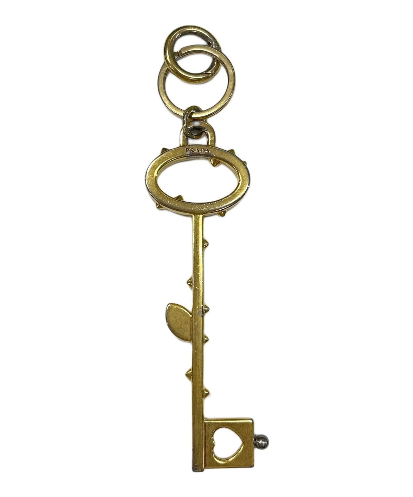 PRADA Key Ring Keychain Bag Charm Trick metal key motif Gold Authentic