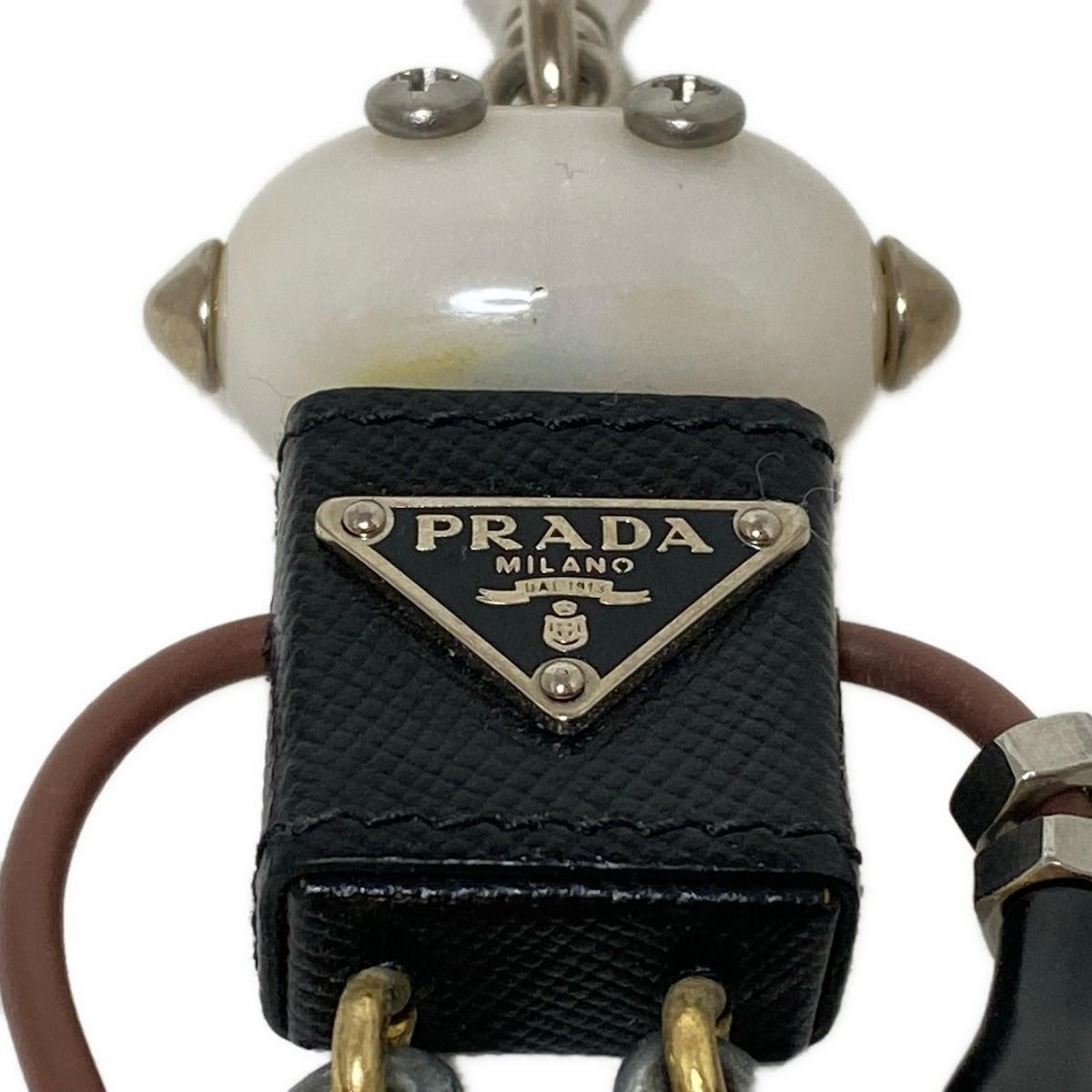 PRADA Key Ring Keychain Bag Charm Logo Robot Black White Multicolor Authentic