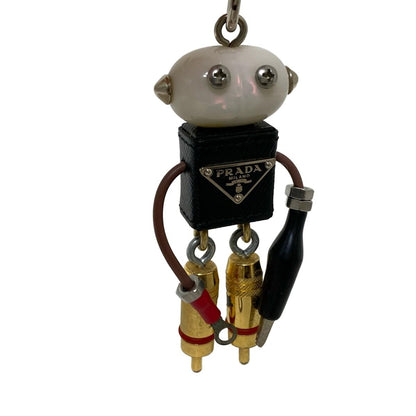 PRADA Key Ring Keychain Bag Charm Logo Robot Black White Multicolor Authentic