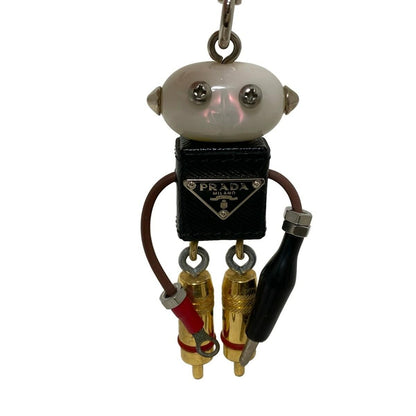 PRADA Key Ring Keychain Bag Charm Logo Robot Black White Multicolor Authentic