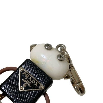 PRADA Key Ring Keychain Bag Charm Logo Robot Black White Multicolor Authentic