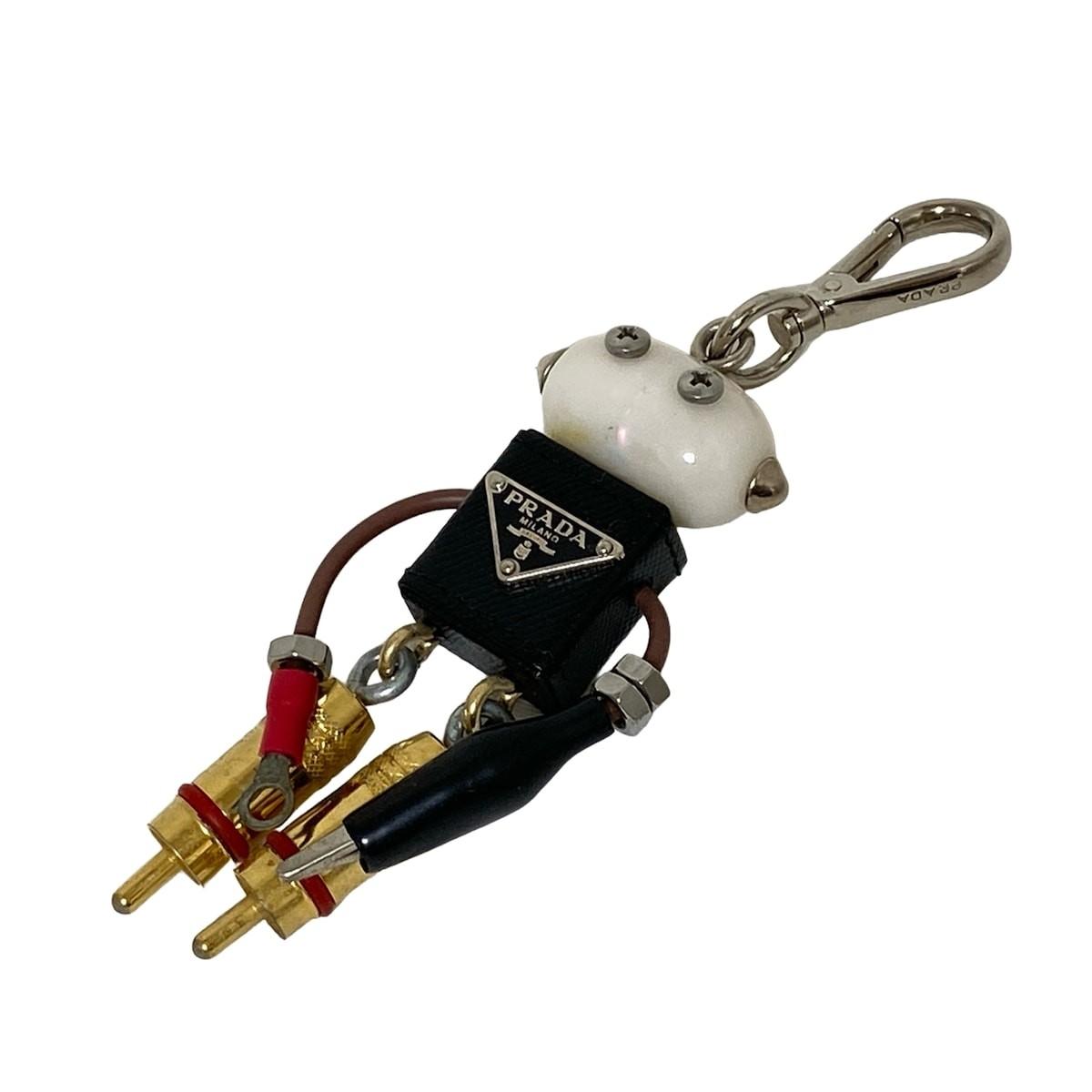 PRADA Key Ring Keychain Bag Charm Logo Robot Black White Multicolor Authentic
