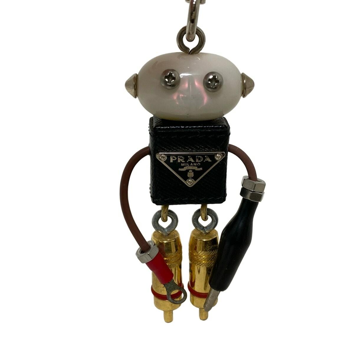 PRADA Key Ring Keychain Bag Charm Logo Robot Black White Multicolor Authentic